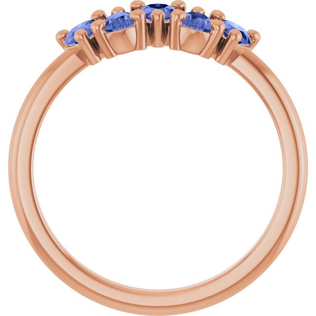14K Gold Pear Natural Tanzanite Five-Stone Ring - Rose Gold - view 2