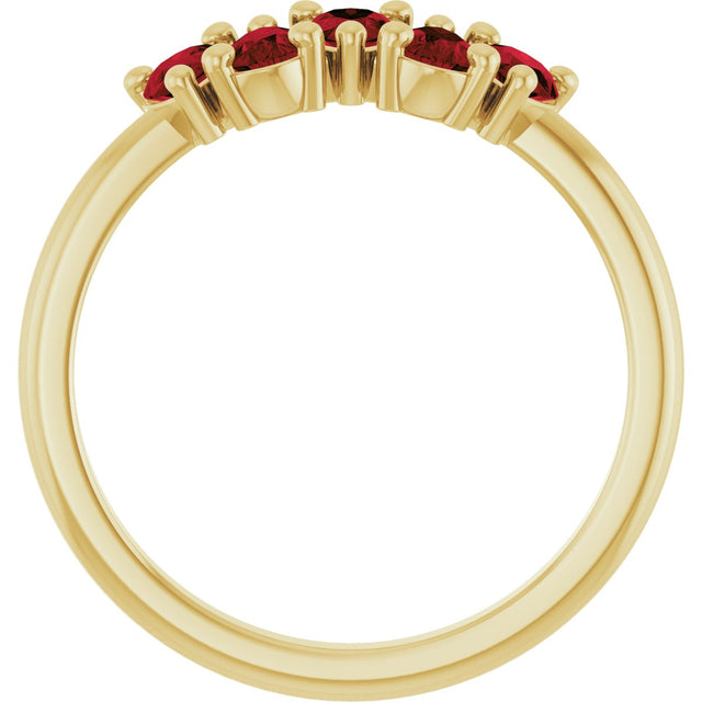 14K Gold Pear Natural Mozambique Garnet Five-Stone Ring - Yellow Gold - view 2