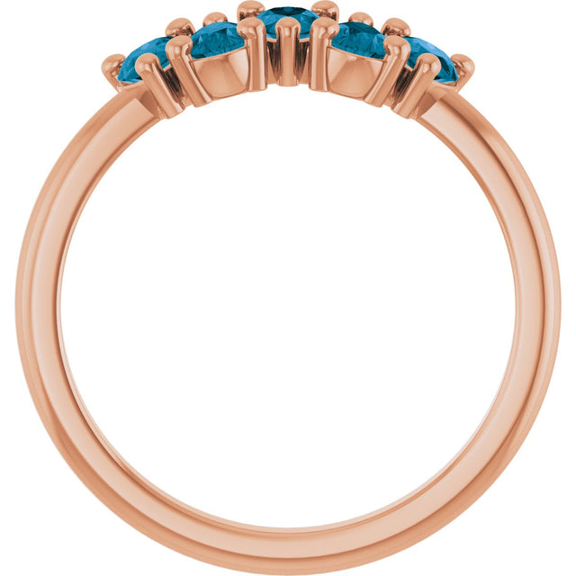 14K Gold Pear Natural London Blue Topaz Five-Stone Ring - Rose Gold - view 2