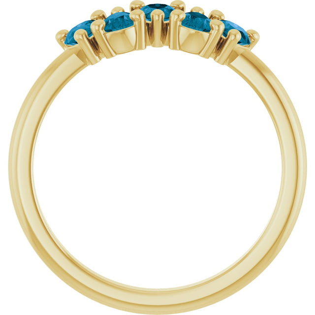 14K Gold Pear Natural London Blue Topaz Five-Stone Ring - Yellow Gold - view 2
