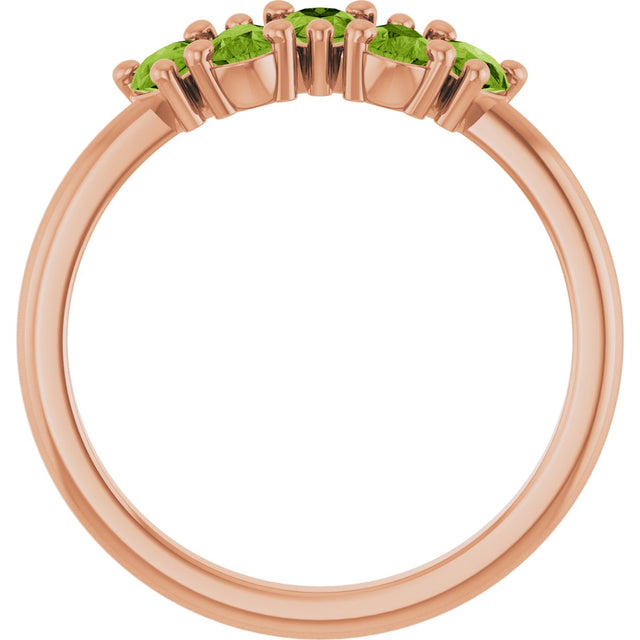 14K Gold Pear Natural Peridot Five-Stone Ring - Rose Gold - view 2