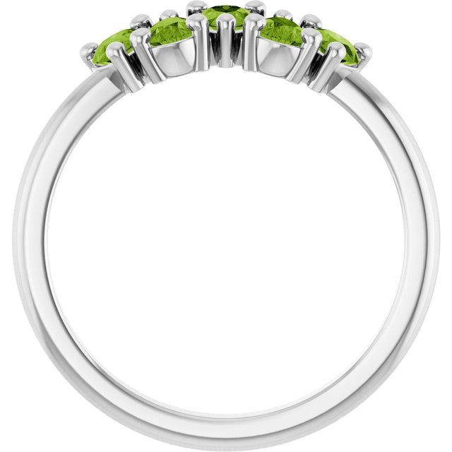 Platinum Pear Natural Peridot Five-Stone Ring - view 2