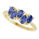 14K Gold Pear Natural Tanzanite Five-Stone Ring - Yellow Gold - view 5