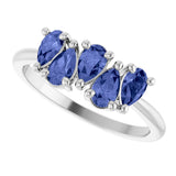 14K Gold Pear Natural Tanzanite Five-Stone Ring - White Gold - view 5