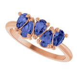 14K Gold Pear Natural Tanzanite Five-Stone Ring - Rose Gold - view 5