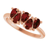 14K Gold Pear Natural Mozambique Garnet Five-Stone Ring - Rose Gold - view 5