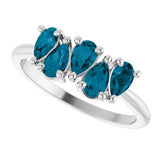 14K Gold Pear Natural London Blue Topaz Five-Stone Ring - White Gold - view 5
