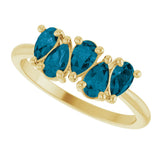 14K Gold Pear Natural London Blue Topaz Five-Stone Ring - Yellow Gold - view 5