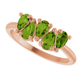 14K Gold Pear Natural Peridot Five-Stone Ring - Rose Gold - view 5