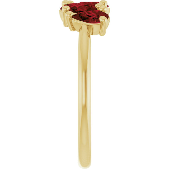 14K Gold Pear Natural Mozambique Garnet Five-Stone Ring - Yellow Gold - view 4