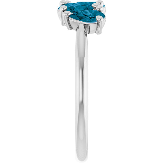 14K Gold Pear Natural London Blue Topaz Five-Stone Ring - White Gold - view 4