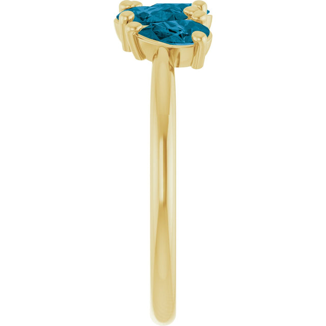 14K Gold Pear Natural London Blue Topaz Five-Stone Ring - Yellow Gold - view 4