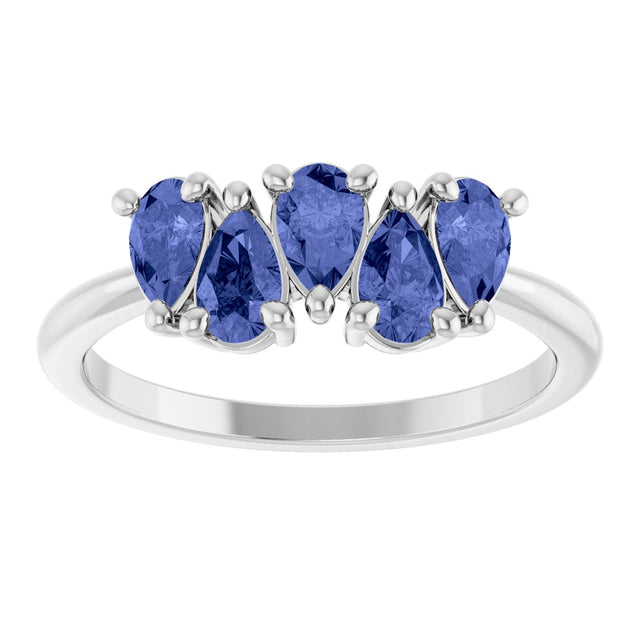 14K Gold Pear Natural Tanzanite Five-Stone Ring - White Gold - view 3