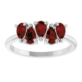 14K Gold Pear Natural Mozambique Garnet Five-Stone Ring - White Gold - view 3