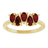 14K Gold Pear Natural Mozambique Garnet Five-Stone Ring - Yellow Gold - view 3