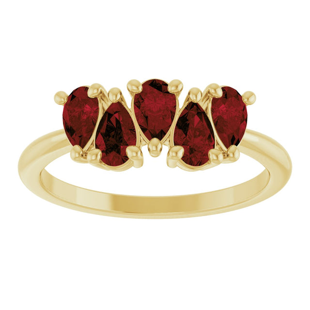 14K Gold Pear Natural Mozambique Garnet Five-Stone Ring - Yellow Gold - view 3