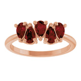 14K Gold Pear Natural Mozambique Garnet Five-Stone Ring - Rose Gold - view 3
