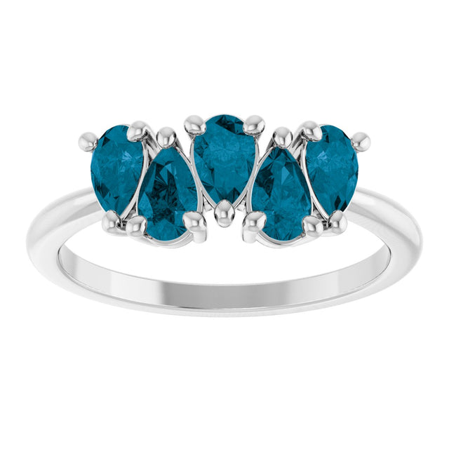 Platinum Pear Natural London Blue Topaz Five-Stone Ring - view 3