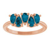 14K Gold Pear Natural London Blue Topaz Five-Stone Ring - Rose Gold - view 3