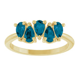 14K Gold Pear Natural London Blue Topaz Five-Stone Ring - Yellow Gold - view 3