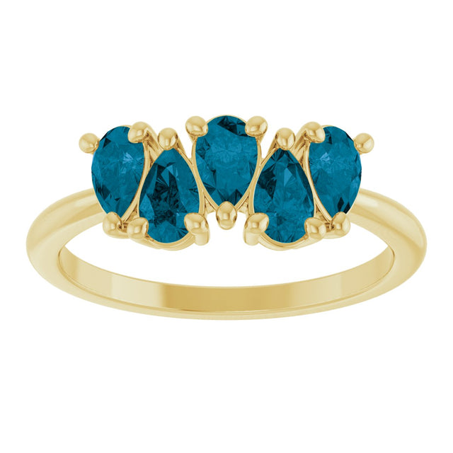 14K Gold Pear Natural London Blue Topaz Five-Stone Ring - Yellow Gold - view 3