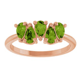 14K Gold Pear Natural Peridot Five-Stone Ring - Rose Gold - view 3