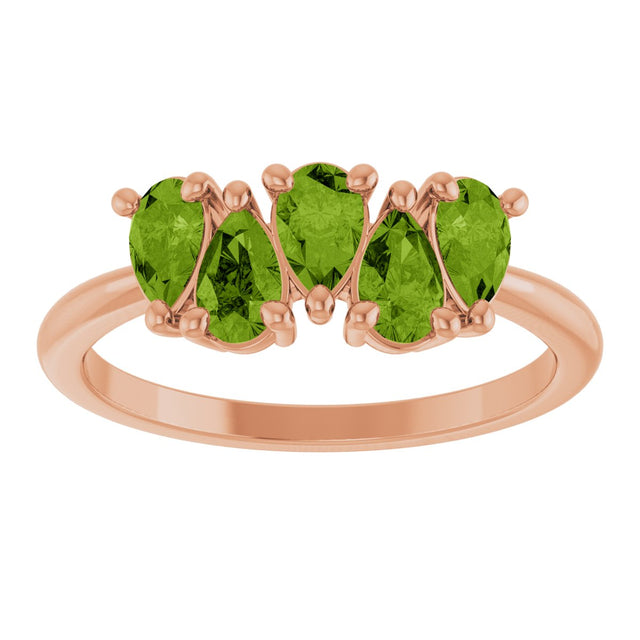 14K Gold Pear Natural Peridot Five-Stone Ring - Rose Gold - view 3