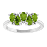 Platinum Pear Natural Peridot Five-Stone Ring - view 3