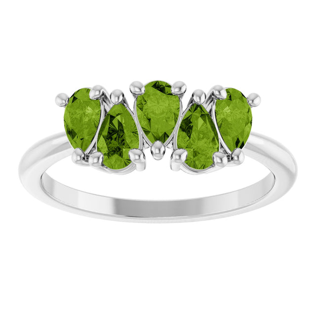 Platinum Pear Natural Peridot Five-Stone Ring - view 3
