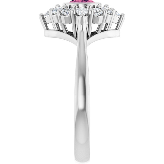 14K Gold Oval Natural Pink Tourmaline & Lab-Grown Diamond Halo-Style Ring - White Gold - view 4
