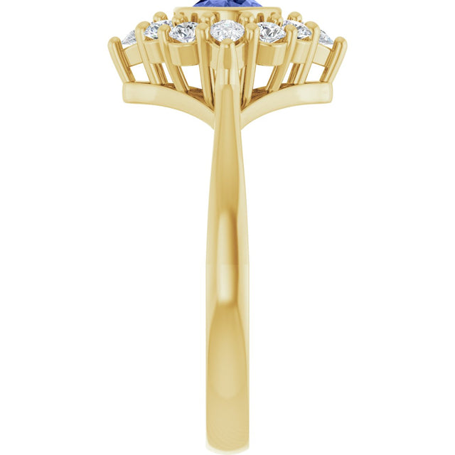 14K Gold Oval Natural Tanzanite & Lab-Grown Diamond Halo-Style Ring - Yellow Gold - view 4