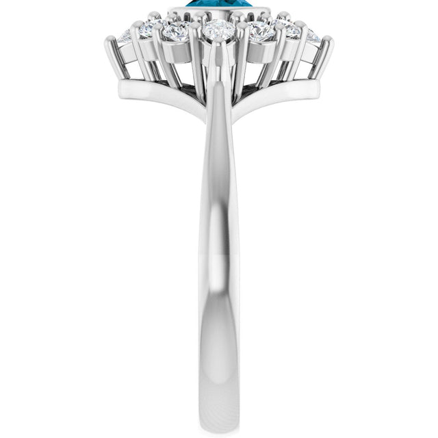 Platinum Oval Natural London Blue Topaz & Lab-Grown Diamond Halo-Style Ring - view 4
