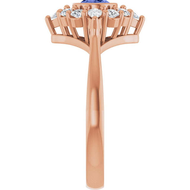14K Gold Oval Natural Tanzanite & Lab-Grown Diamond Halo-Style Ring - Rose Gold - view 4