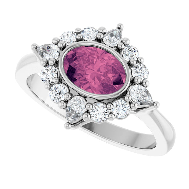 14K Gold Oval Natural Pink Tourmaline & Lab-Grown Diamond Halo-Style Ring - White Gold - view 5