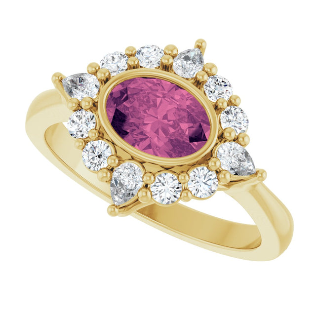 14K Gold Oval Natural Pink Tourmaline & Lab-Grown Diamond Halo-Style Ring - Yellow Gold - view 5