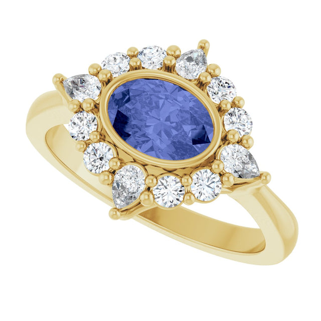 14K Gold Oval Natural Tanzanite & Lab-Grown Diamond Halo-Style Ring - Yellow Gold - view 5