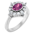14K Gold Oval Natural Pink Tourmaline & Lab-Grown Diamond Halo-Style Ring - White Gold