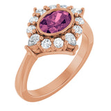 14K Gold Oval Natural Pink Tourmaline & Lab-Grown Diamond Halo-Style Ring - Rose Gold