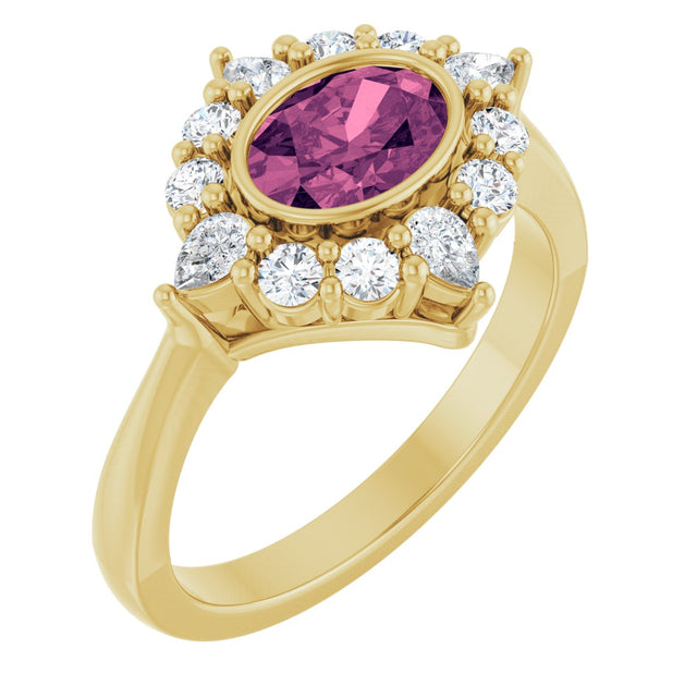14K Gold Oval Natural Pink Tourmaline & Lab-Grown Diamond Halo-Style Ring - Yellow Gold