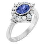 14K Gold Oval Natural Tanzanite & Lab-Grown Diamond Halo-Style Ring - White Gold