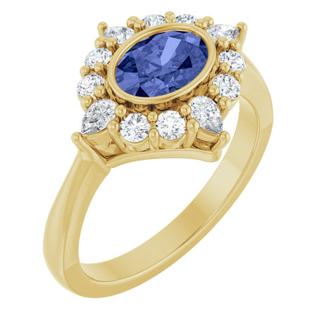 14K Gold Oval Natural Tanzanite & Lab-Grown Diamond Halo-Style Ring - Yellow Gold