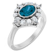 Platinum Oval Natural London Blue Topaz & Lab-Grown Diamond Halo-Style Ring