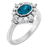 Platinum Oval Natural London Blue Topaz & Lab-Grown Diamond Halo-Style Ring