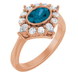 14K Gold Oval Natural London Blue Topaz & Lab-Grown Diamond Halo-Style Ring - Rose Gold
