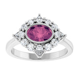 14K Gold Oval Natural Pink Tourmaline & Lab-Grown Diamond Halo-Style Ring - White Gold - view 3