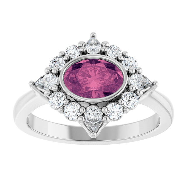 14K Gold Oval Natural Pink Tourmaline & Lab-Grown Diamond Halo-Style Ring - White Gold - view 3