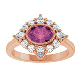14K Gold Oval Natural Pink Tourmaline & Lab-Grown Diamond Halo-Style Ring - Rose Gold - view 3