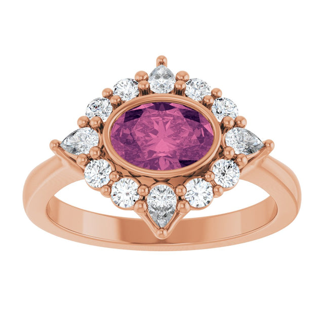 14K Gold Oval Natural Pink Tourmaline & Lab-Grown Diamond Halo-Style Ring - Rose Gold - view 3