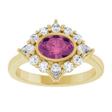 14K Gold Oval Natural Pink Tourmaline & Lab-Grown Diamond Halo-Style Ring - Yellow Gold - view 3