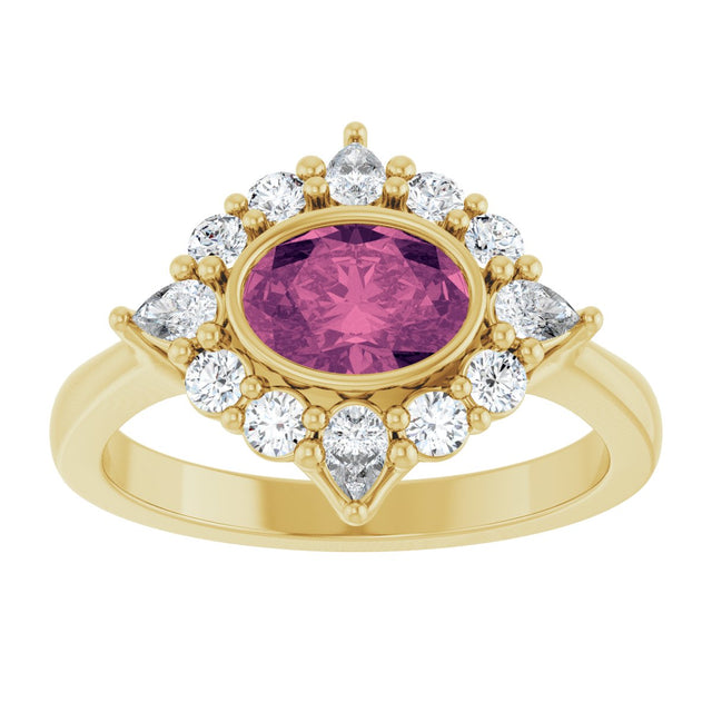 14K Gold Oval Natural Pink Tourmaline & Lab-Grown Diamond Halo-Style Ring - Yellow Gold - view 3